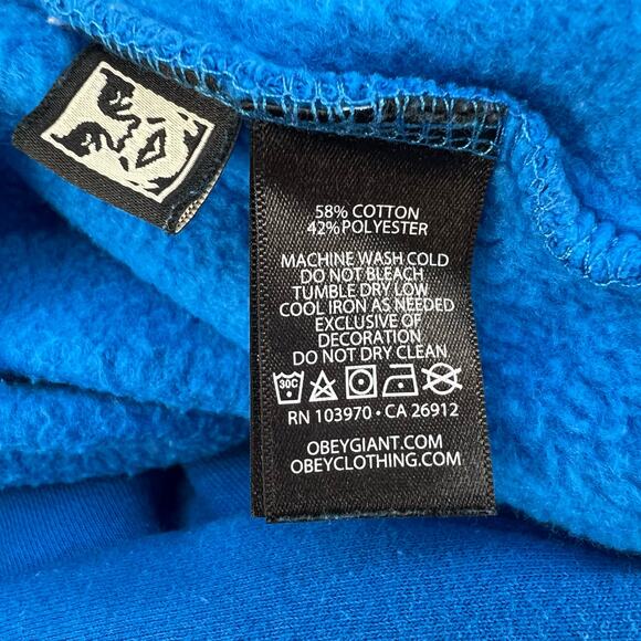 Obey Worldwide Sweatshirt Men's L Blue Orange Crew Neck Long Sleeve Skater - Picture 9 of 9